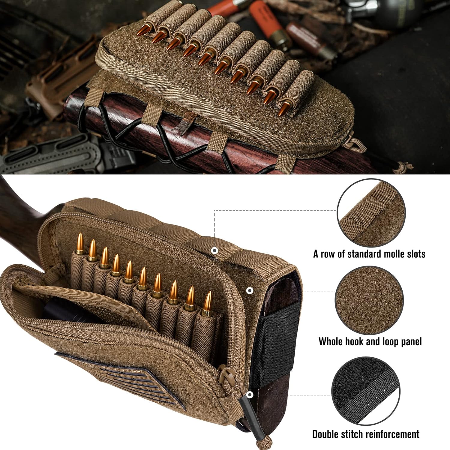 PETAC GEAR Tactical Buttstock Rifle Stock Pack/Adjustable Shell Holder Cheek Rest Pouch for Long Action …