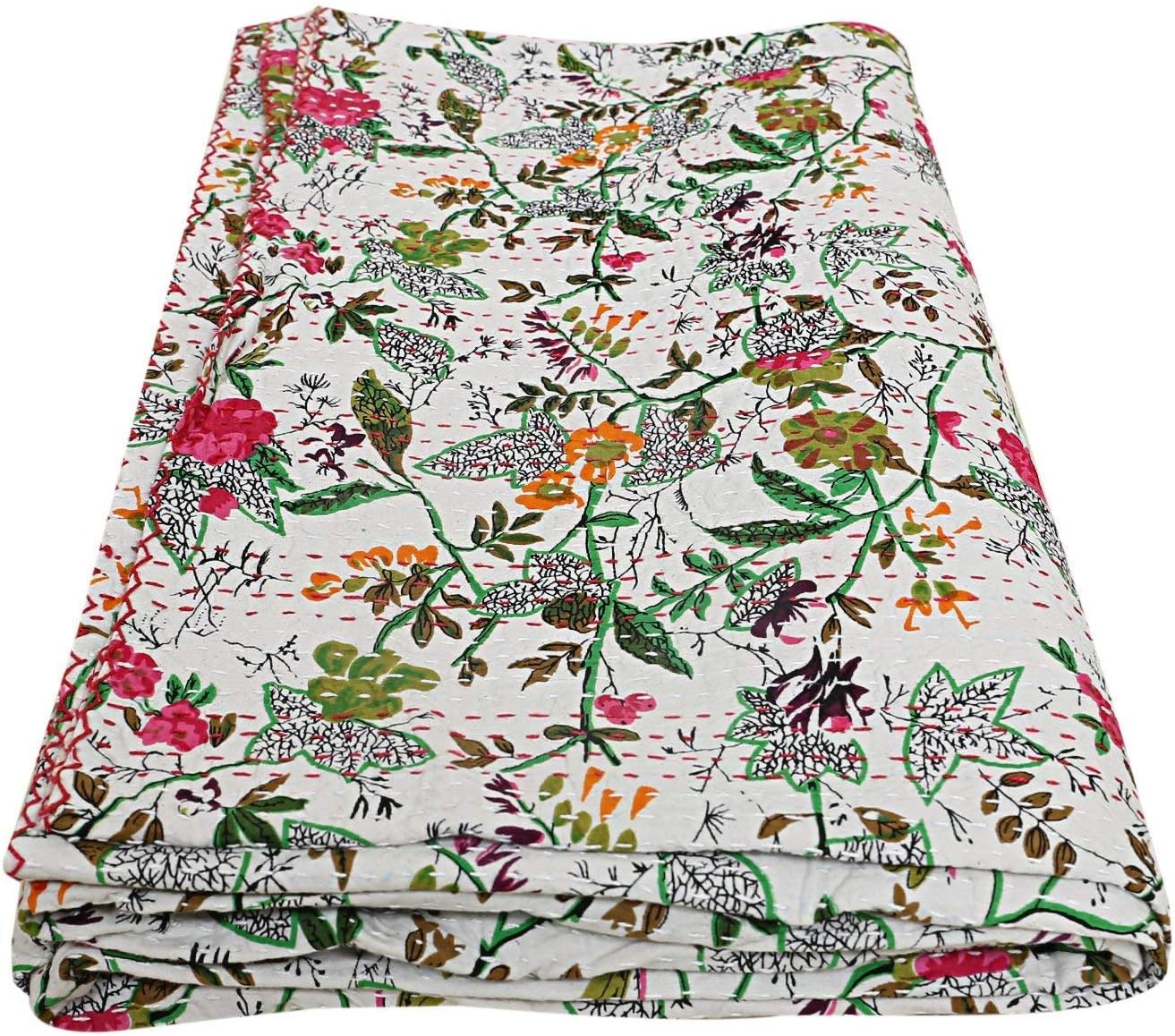 Indian Bird of Paradise Print King Size Kantha Quilt Kantha Blanket Bed Cover King Kantha Bedspread Bohemian Bedding Kantha Blanket Throw