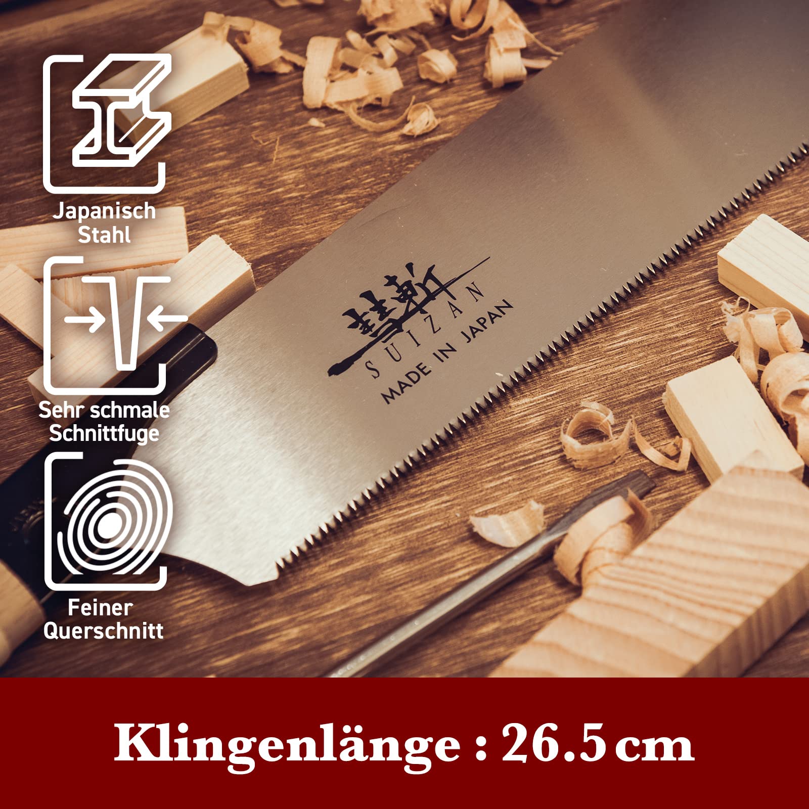 SUIZAN Kataba Einseitige Säge 265mm - Professionelle Japansäge Zugsäge Handsäge Holz Saw Holzbearbeitungswerkzeuge