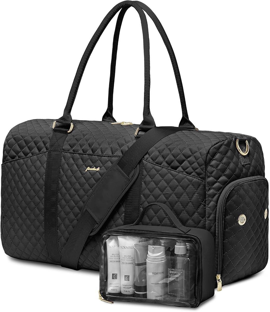 Bolsa de viaje para mujer - Bolsas de fin de semana con compartimento para zapatos Bolsa de transporte grande para llevar durante la noche Bolsa de tote con bolsa de tocador Bolsas de yoga de viaje para gimnasio con bolsillo húmedo Bolsa de hospital Mommy negra
