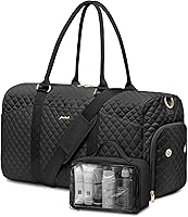 FOCDOD Women's Weekender Duffel Bag with Shoe Compartment, Wet Pocket & Toiletry Bag - Large Carry-On Travel Tote for Gym, Yoga, Hospital (Black)