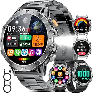Smartwatch Uomo 1,85” Display HD, Torcia LED, Batteria 1000mAh, 100+ Modalità Sport, IP68 Impermeabile, Cardiofrequenzimetro e Monitor Sonno, Bluetooth Android iOS, Nero