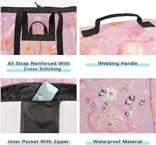 Vista 212 de Mochila de lavandería con correas ajustables para el hombro, bolsa de lavandería sucia para viajes, campamento, universidad, resistente, Rosa floral