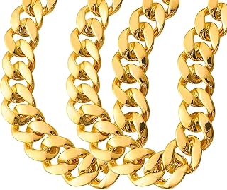 Chunky Fake Gold Chain for Hip Hop Rapper Costume Jewelry, Fake Plastic Gold Necklace Accessories for 80s 90s Men Women Halloween Costume Dress Up Party Props