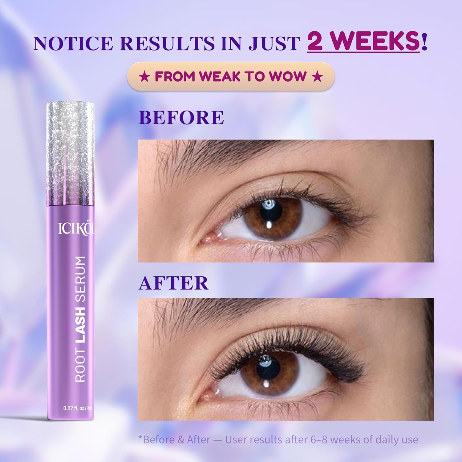 Lash Serum for Eyelash Growth, Advanced Peptide & Biotin Formula for Thicker, Fuller, Longer Lashes in 4-6 Weeks, Lightweight, Gentle for Sensitive Eyes, Vegan & Cruelty-Free, 8ML