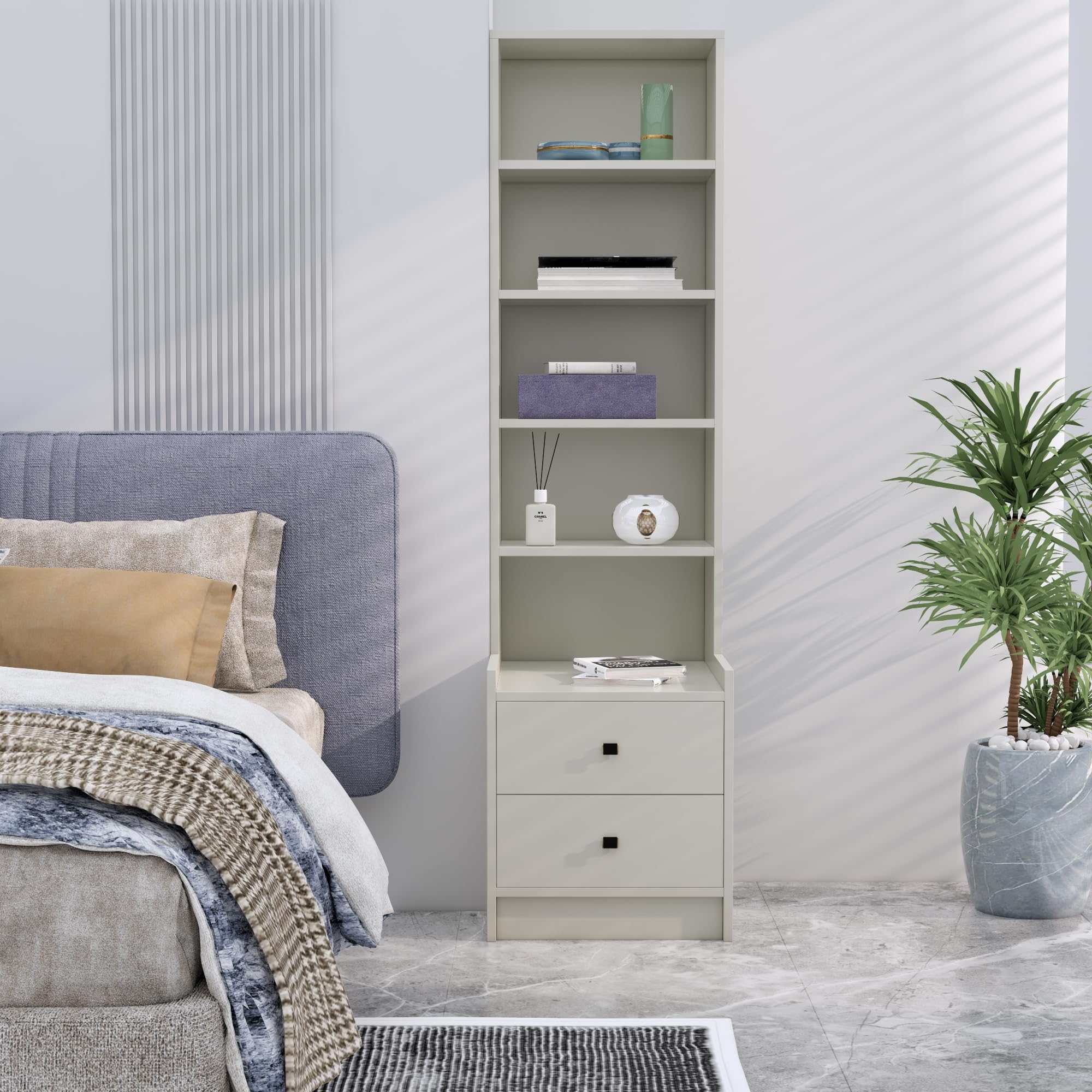 Bniture Bed Side Table with 2-Drawer, Nightstand, Metal Legs, Bedside Table for Bedrooms, Sofa Side for Living Room (Frosty White)-image-46