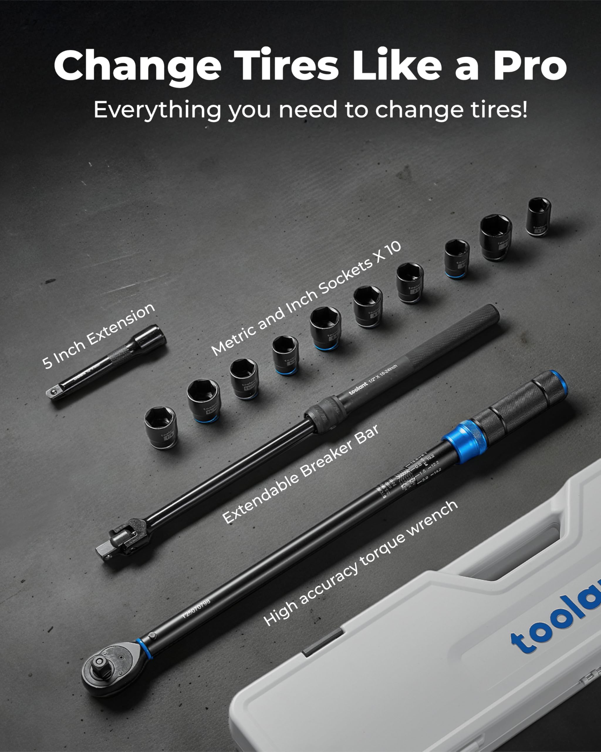 toolant 13PCS 1/2 Inch Click Torque Wrench Set, 25-250 FT.-LB/33.9