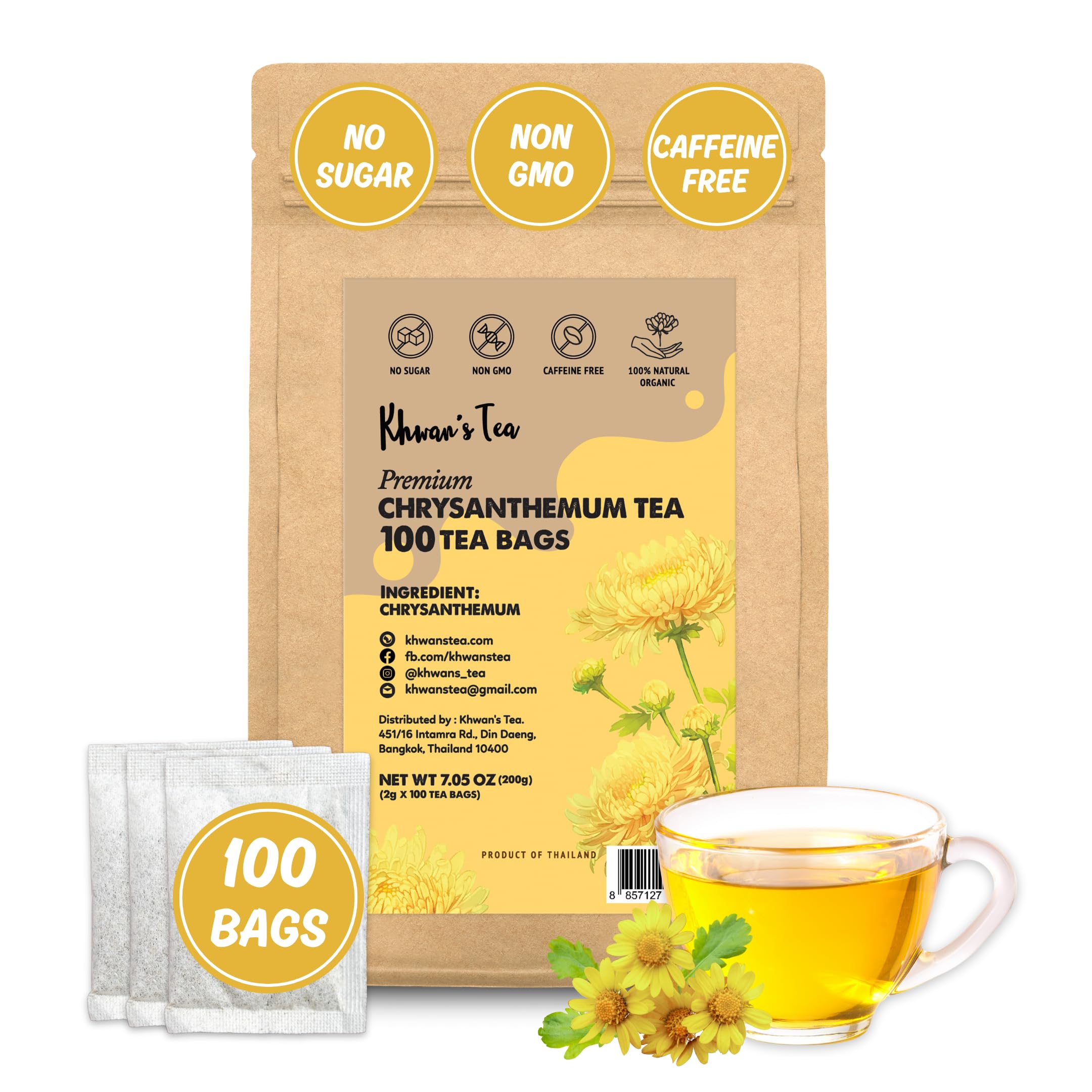 KHWAN’S TEA Chrysanthemum Flower Tea – Premium Herbal Tea, Caffeine-Free, Sun-Dried Flowers, Soothing Aroma, Perfect for Relaxation