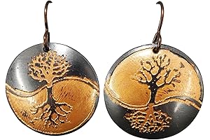 Yin & Yang Tree of Life Etched Copper Earrings