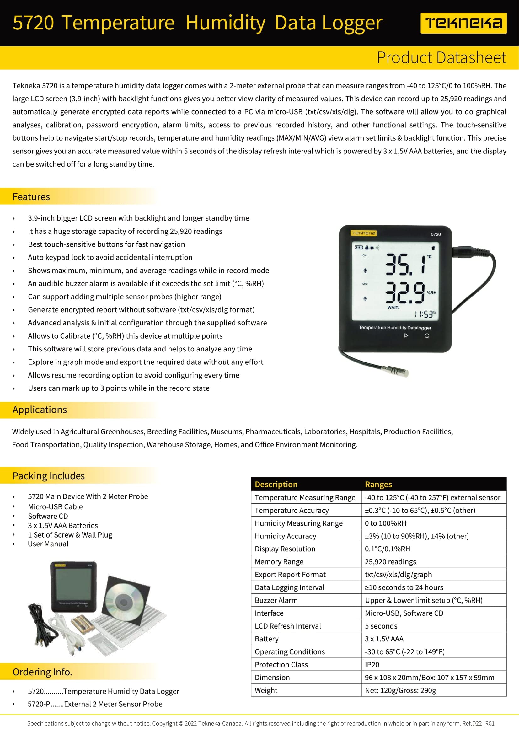 Tekneka 5720 Temperature Humidity Data Logger 2