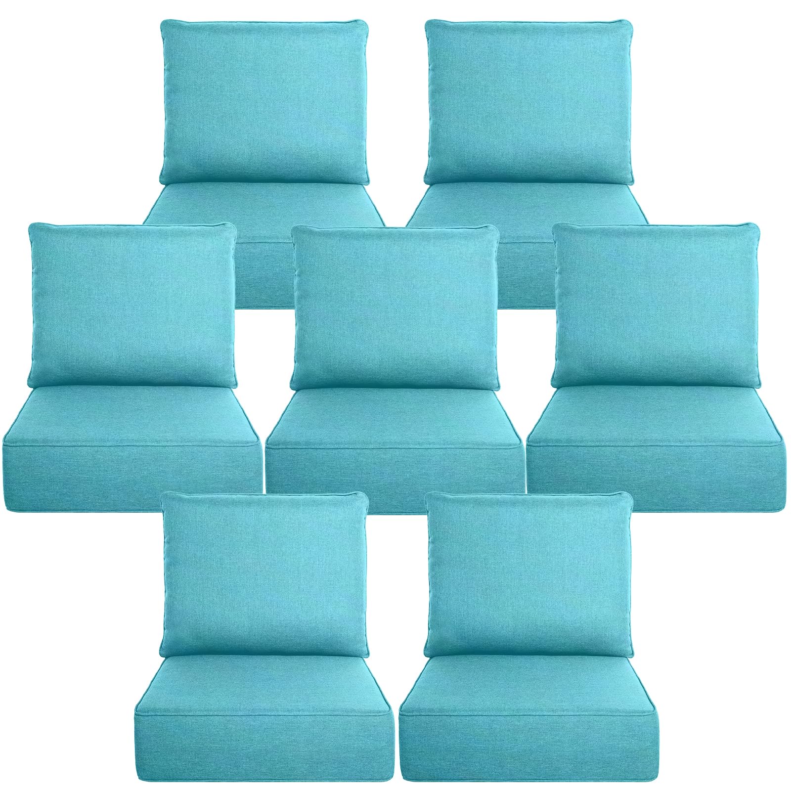 Luxury 6" Thick Outdoor Cushion Set 7 - 24x24 Patio Furniture Cushions with 28D High-Density Foam, Water-Resistant &amp; Fade-Resistant Fabric, Removable Covers for Patio Furniture Sofa Couch -Turquoise