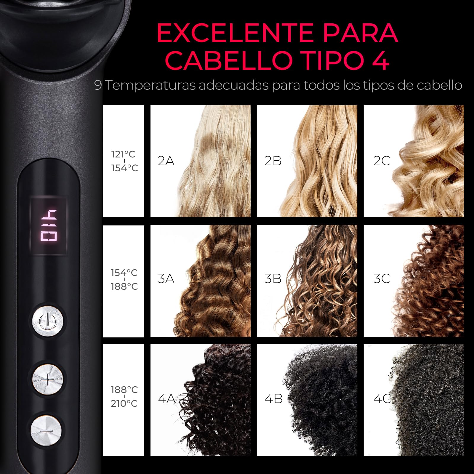 TYMO Cepillo Alisador de Pelo, RING PLUS Cepillo Plancha Ionico, 9 Temperaturas, 120°C-210°C, Pantalla LED, Anti Encrespamiento, Doble Voltaje, Hair Straightener Brush, Negro