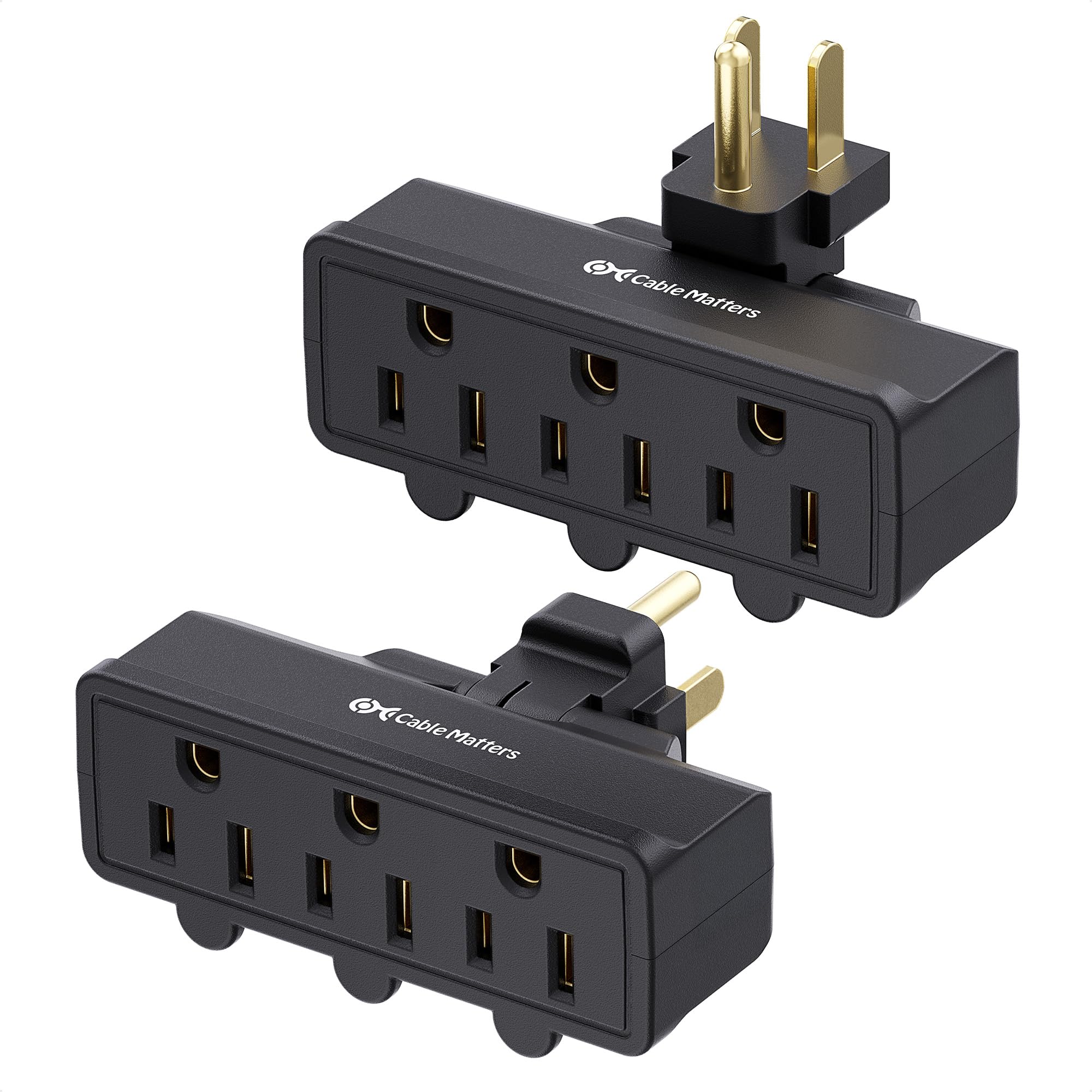 Photo 1 of [ETL Listed] Cable Matters 2-Pack 3-Outlet Grounded 180 Degree Swivel Wall Tap, 3 Plug Wall Adapter, Multi-Plug Outlets, Black