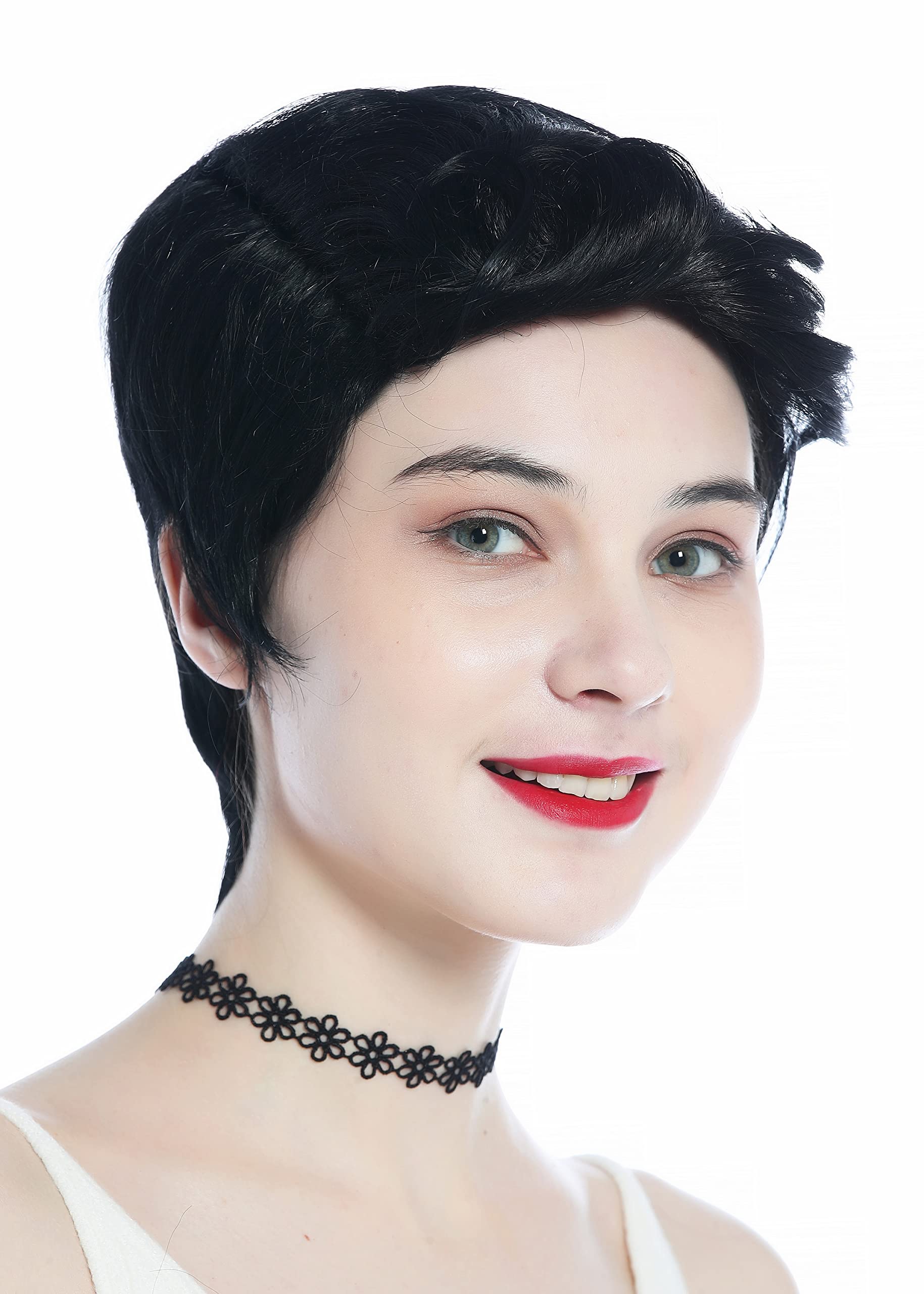 WIG ME UP - DW3333-1 Wig Men Women unisex short straight curled quiff black, black (1) - Image 2