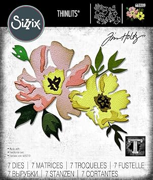 Sizzix Thinlits Die 665209 Brushstroke Flowers #1 by Tim Holtz 7 Pack