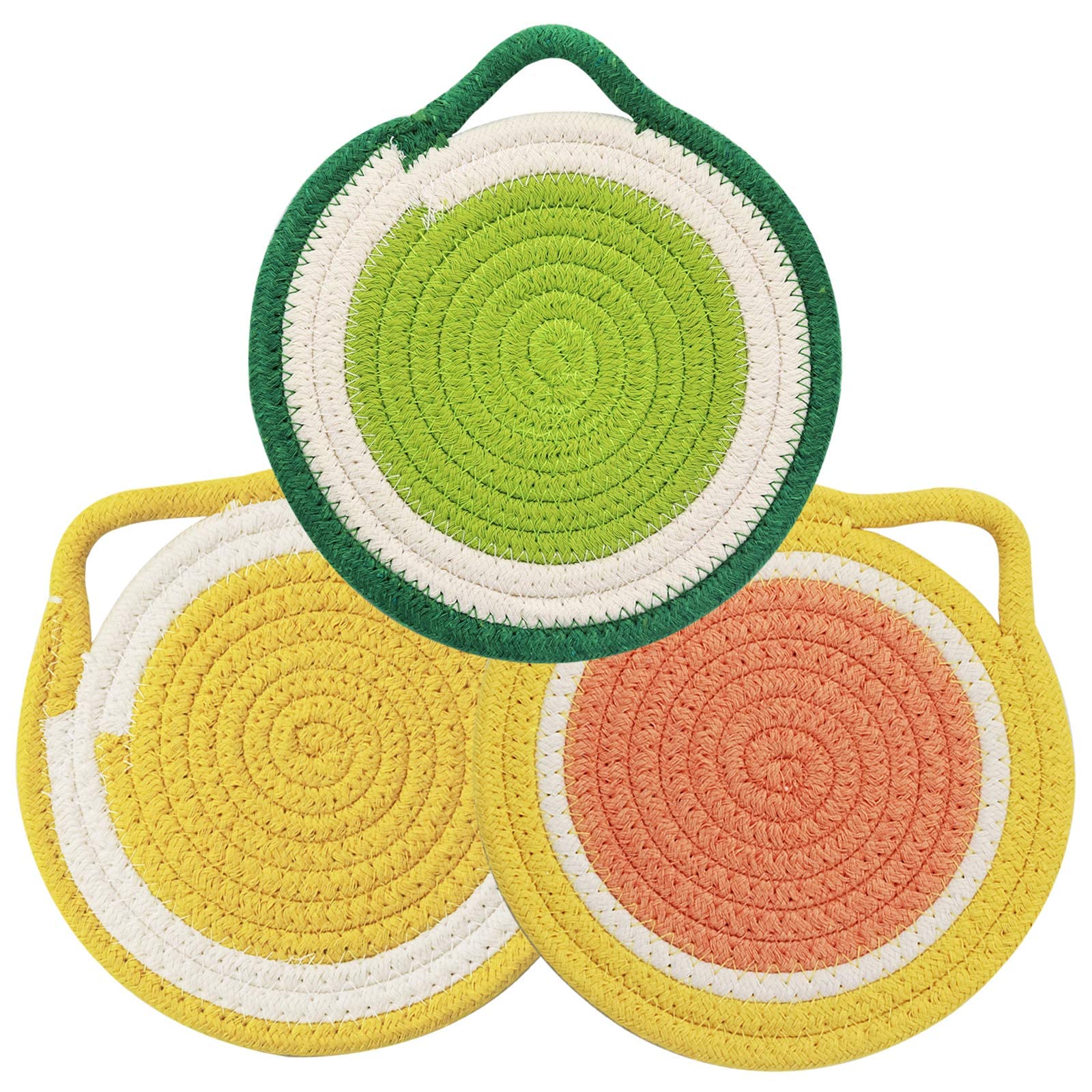 Kitchen Potholders Set Trivets Set, Cotton Thread Weave Pot Holders Stylish Coasters, Placemat, Hot Pads, Hot Mats, Spoon Rest for Cooking, Baking, Round Pad(Set of 3)