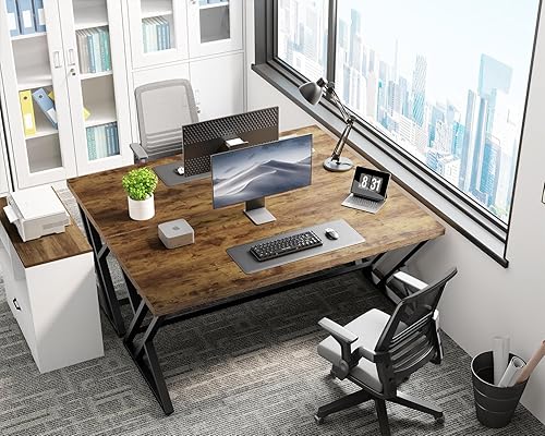 Miniatura 40 de LVB Escritorio negro, escritorio moderno para computadora de escritura para juegos para oficina en casa, mesa de computadora de estudio de madera de