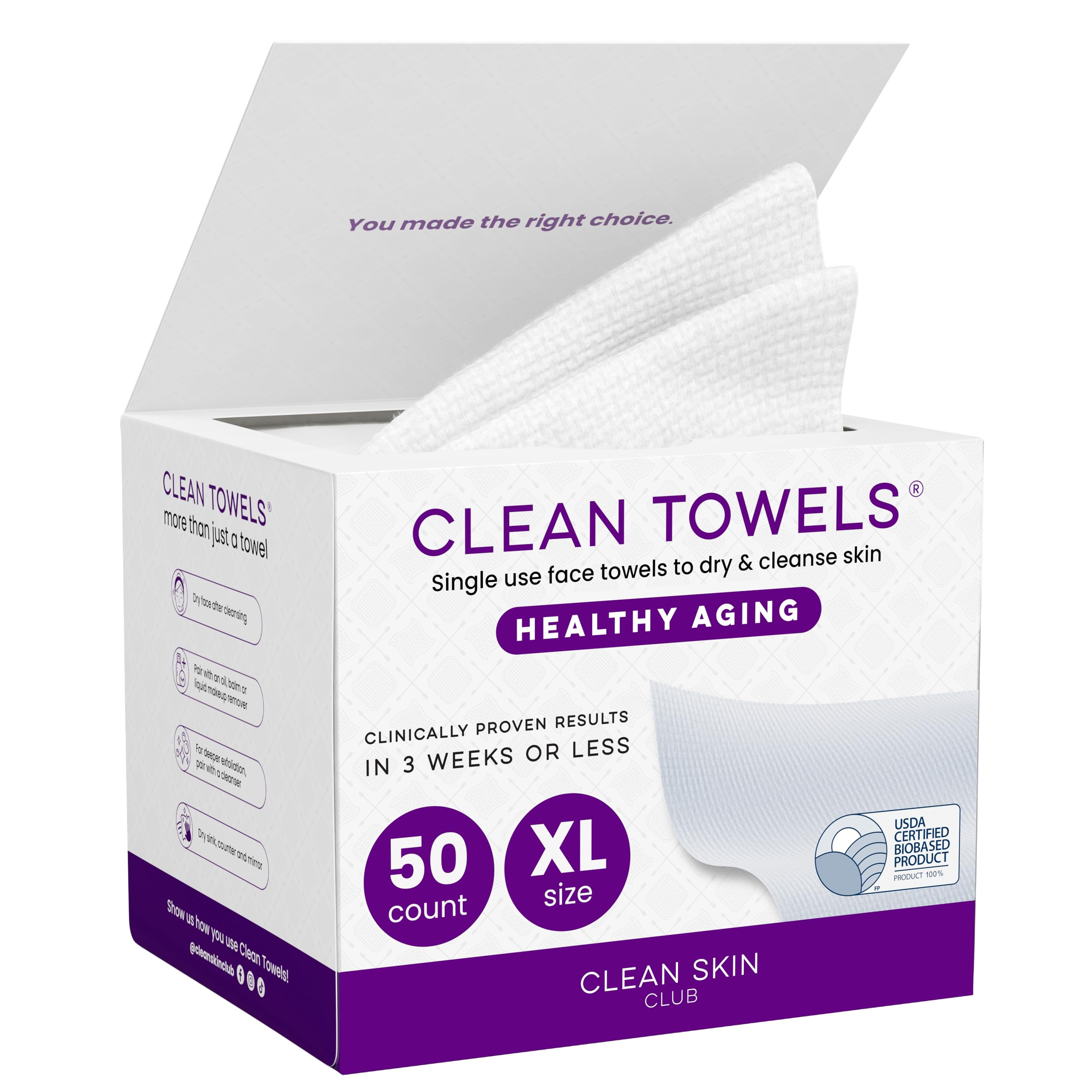 CLEAN SKIN CLUB Healthy Aging Clean Towels XL Smooths Fine Lines Wrinkles Texture Disposable Face Dry Wipes XL