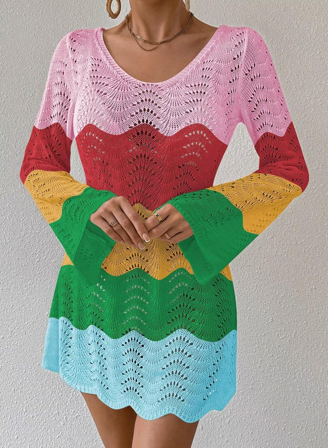 Womens Swimsuit Cover Up Long Sleeve Crochet Bathing Suit Mesh Backless Cover Ups Summer Beach Vacation Outfits 2026 - Image 5