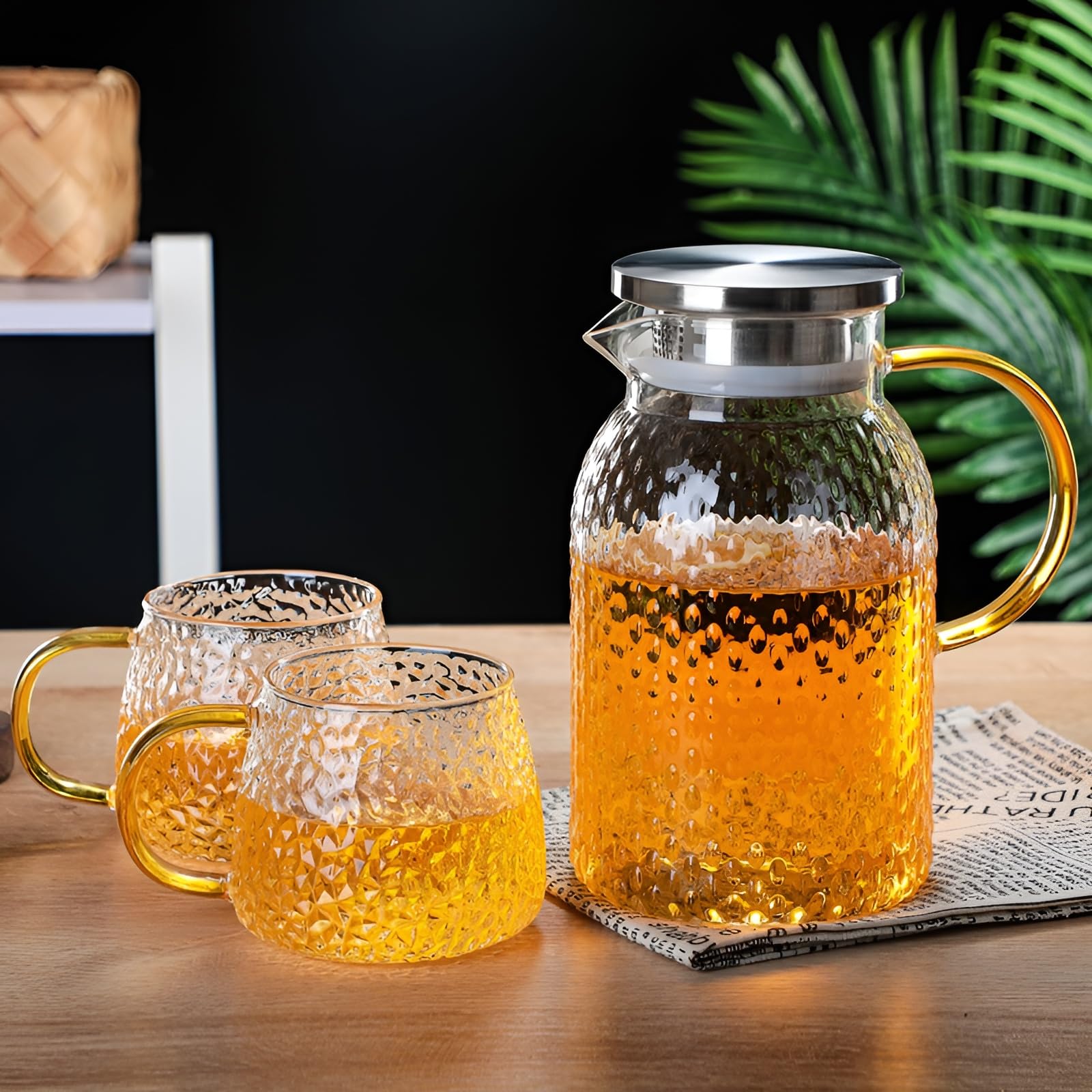 JIGSHTIAL Borosilicate Set of 2 Glass Cup Coffee Tea Mug with Golden Handle | Mug for Coffee,Tea,Milk,Green Tea,Herbal Tea,Lemon Tea for Home 410 ML 1