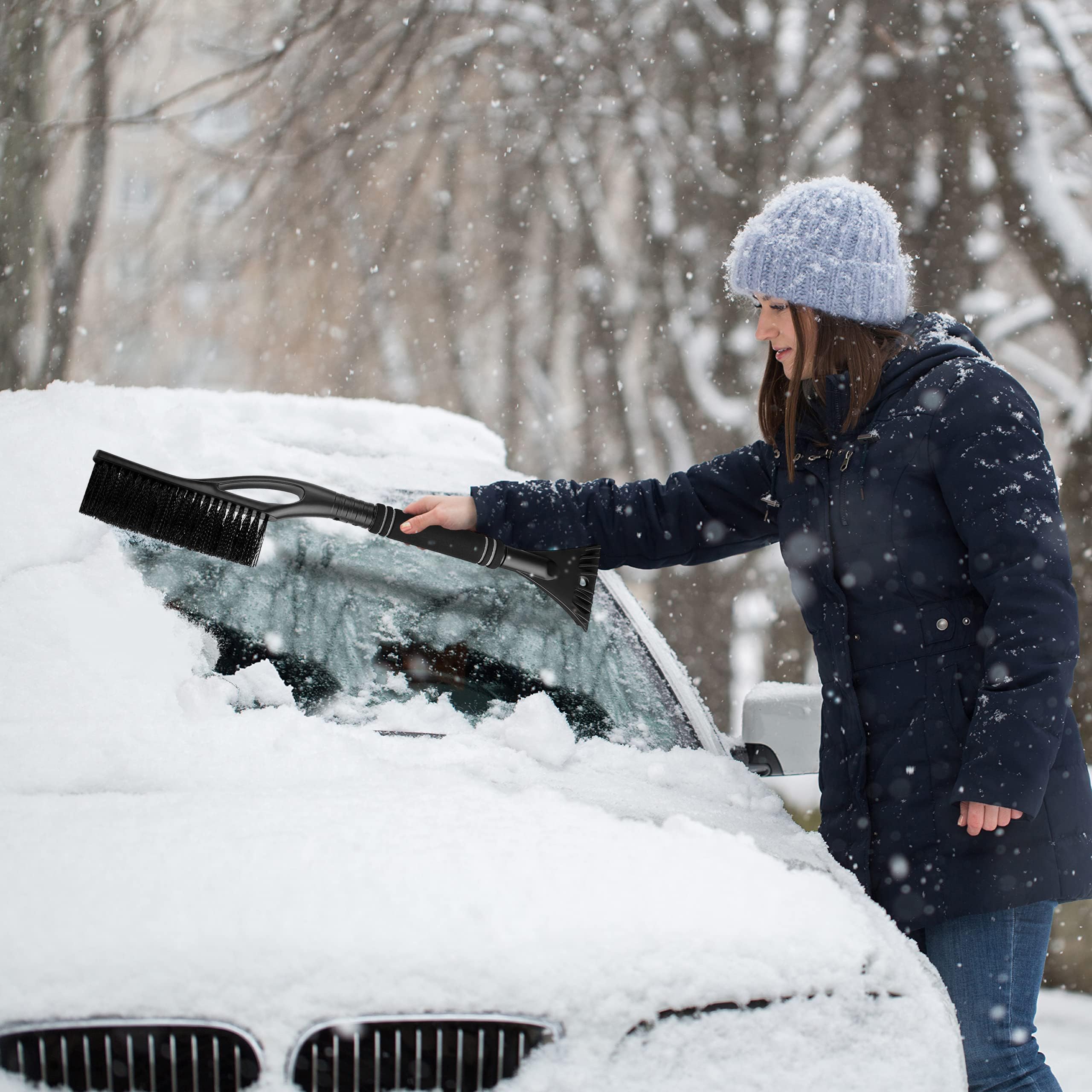 Xiujuers Raschietto Ghiaccio Auto 2 In 1 - Spazzola Neve E Grattaghiaccio | Impugnatura Ergonomica | Per Auto E SUV - Foto 3