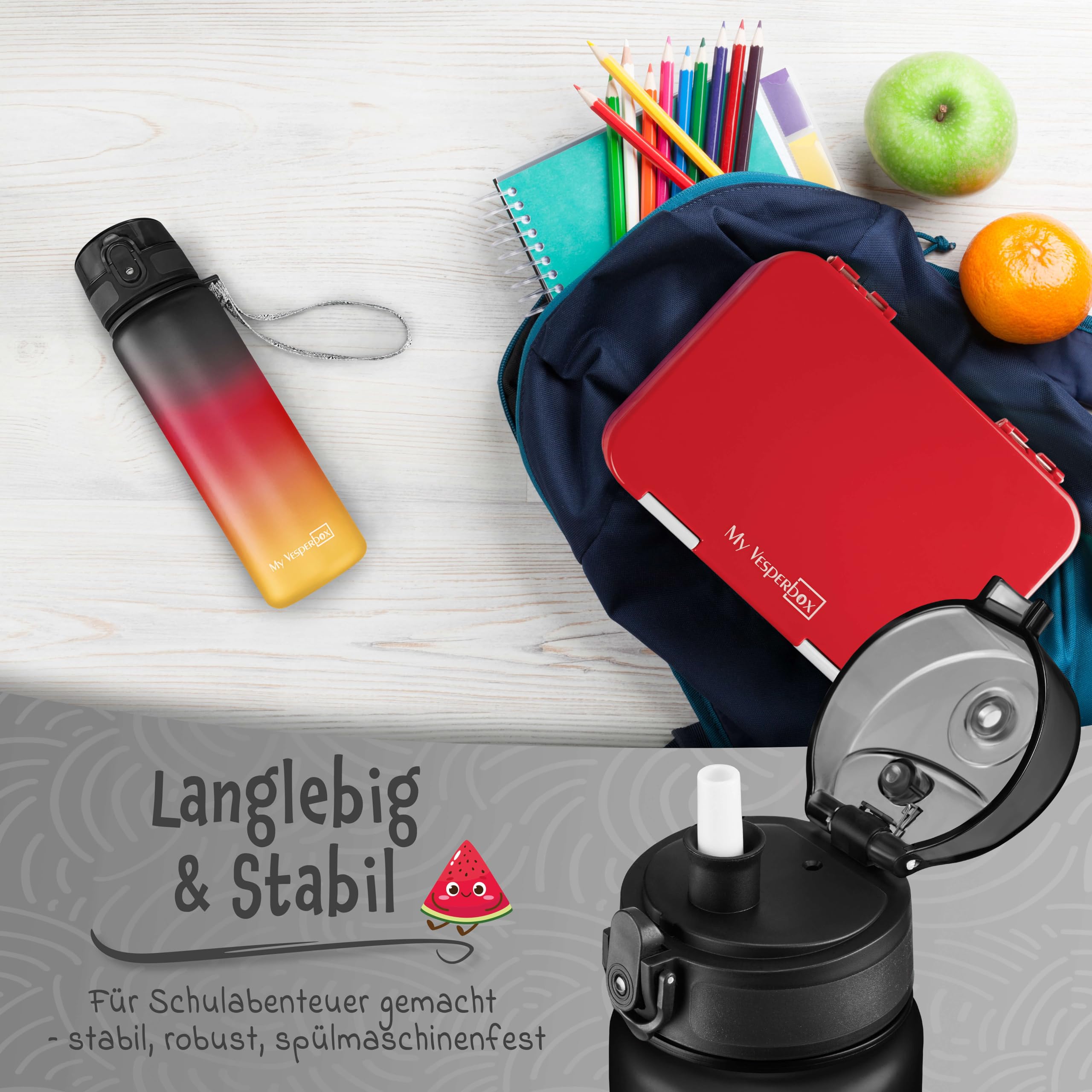 Gourde Vesperbox Minny – Bouteille étanche Avec Paille Et Passoire, En Tritan Sans BPA, Lavable, Pour école Et Sortie