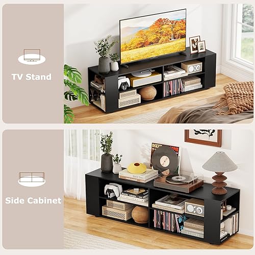 Miniatura 6 de Giantex Moderno soporte de TV para televisores de hasta 65 pulgadas, centro de entretenimiento de madera con 8 almacenamiento abierto y estantes