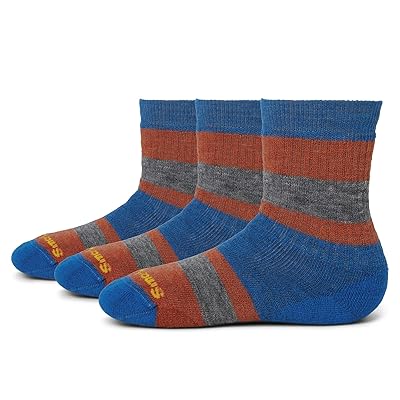 Smartwool Kids Hike Full Cushion Striped Crew 3 Pack (Little Kid) Kids Shoes Laguna Blue