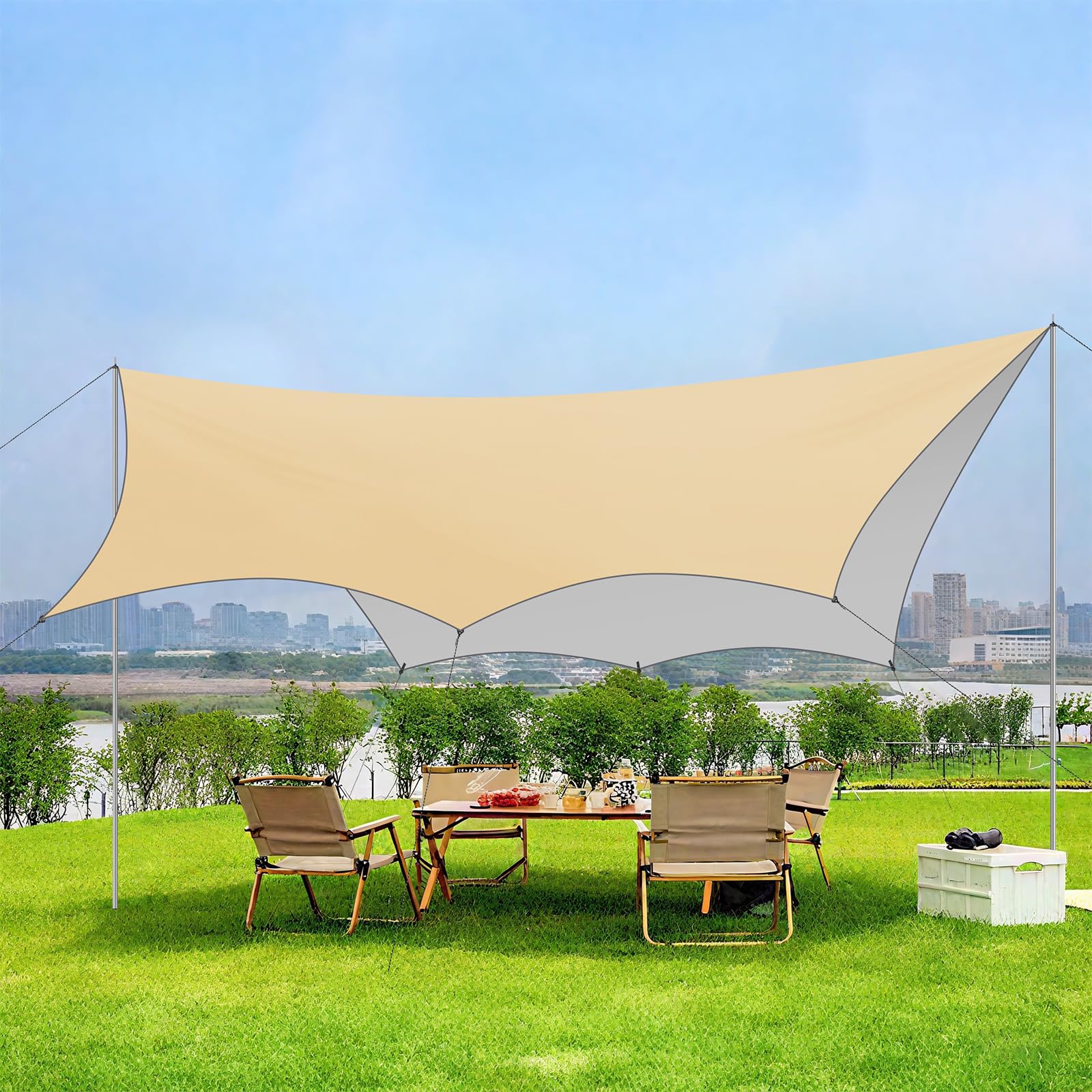 SANLIKE Telone ottagonale 3 per 4,5 m impermeabile ultraleggero esterni | Realizzato con rivestimento impermeabile PU 3000 mm, protegge da sole e pioggia, facile da trasportare per il campeggio.