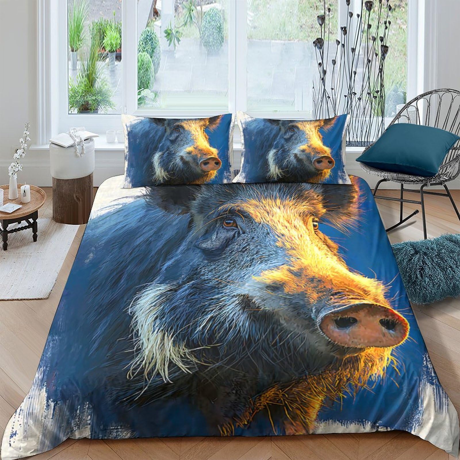 Ctjqhvkz Style-8 3D Printed Wild Boar Fitted Sheet Microfiber Soft Breathable Forest Animal Bed Cover For Bedroom Guest Room Decor Single（135X200cm）
