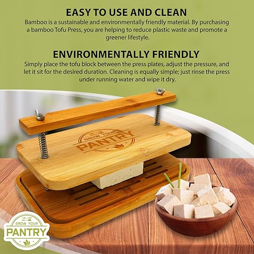 Miniatura 6 de Grow Your Pantry Prensa de tofu de bambú  Fácil y práctica para tofu orgánico casero  Diseño de madera de bambú con un sistema de tornillo de acero