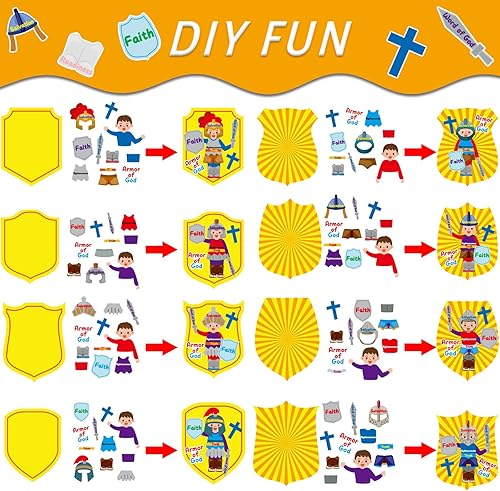 Miniatura 3 de Juego de 48 juegos de manualidades de papel de armadura de Dios para niños, escuela dominical de Pascua, manualidades, calcomanías de manualidades
