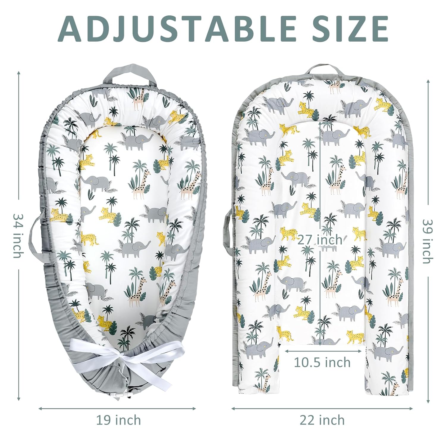 Baby Lounger Pillow with 100% Cotton Newborn Nest Backup Cover for Ultimate Comfort, Soft & Breathable Infant Nest Cover for Baby Girls, Grey