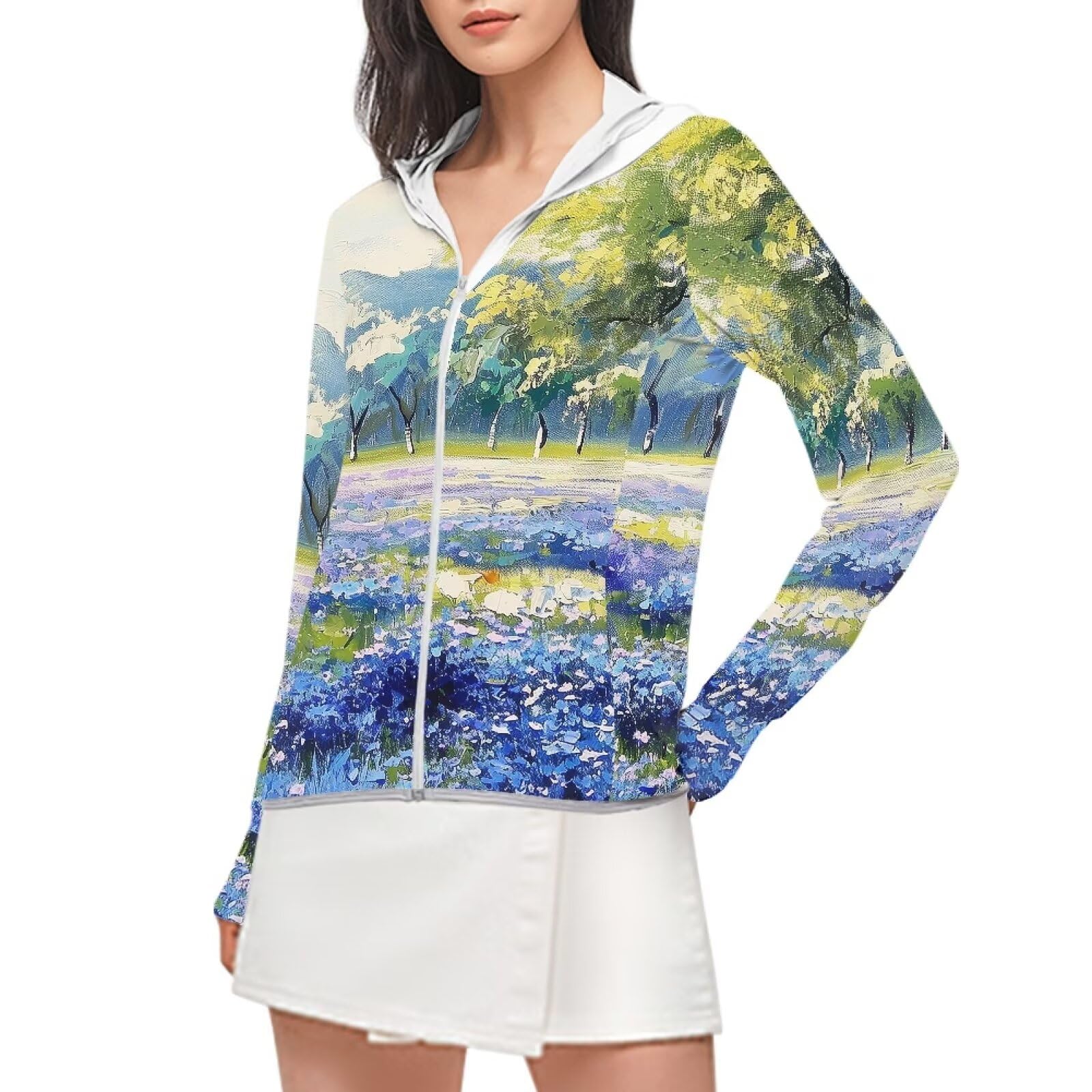 YEXIATODO Oil Painting Summer Jackets for Women Lightweight Fashion Women's Slim Fit Full Zip Athletic Running Sports Workout Jacket with Pockets Vintage Zip Up Hoodie Yoga Jackets Size 2XL