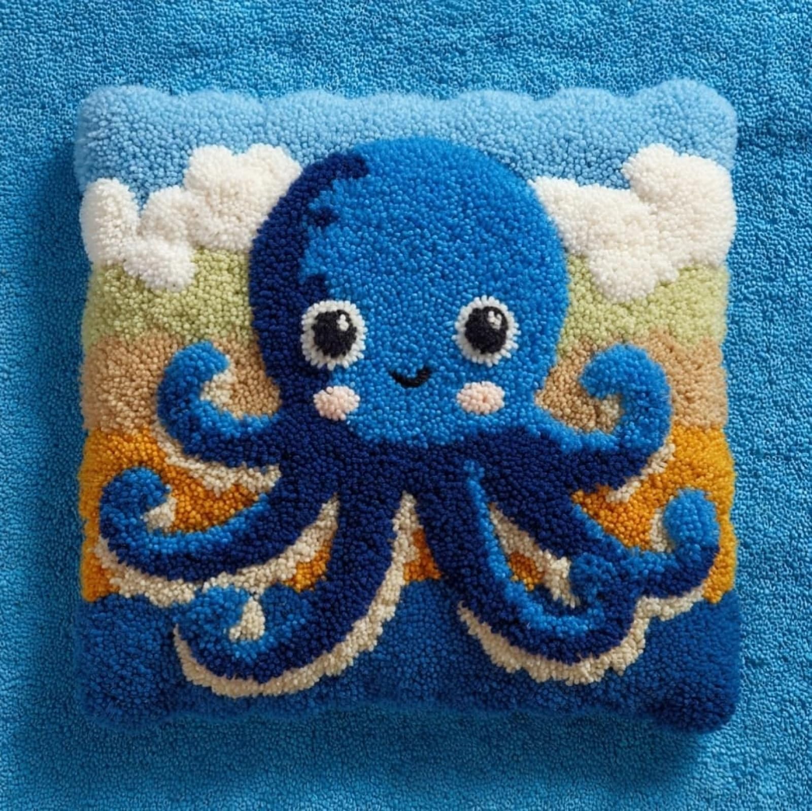 AxiangziK Latch Hook Pillow Craft Kit,Cartoon Octopus 43x43cm/17x17Inch,Complete Starter Kit for Beginners & Craft Enthusiasts
