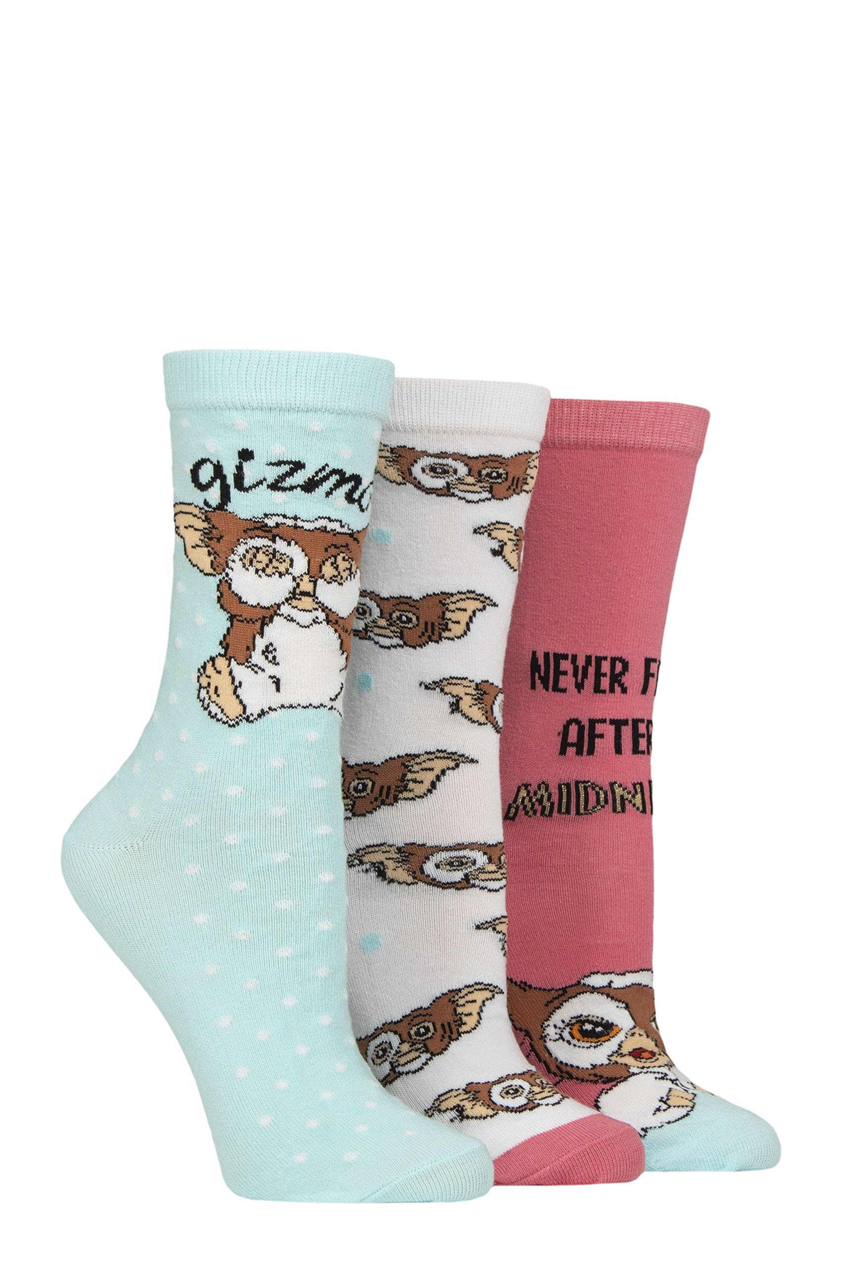 SockShop Women’s Gremlins Gizmo Cotton Socks – 3 Pack Crew Length Character Design, Soft Breathable Gift Idea for Fans of 80s Movies, Casual Fit Size 4–8 Assorted