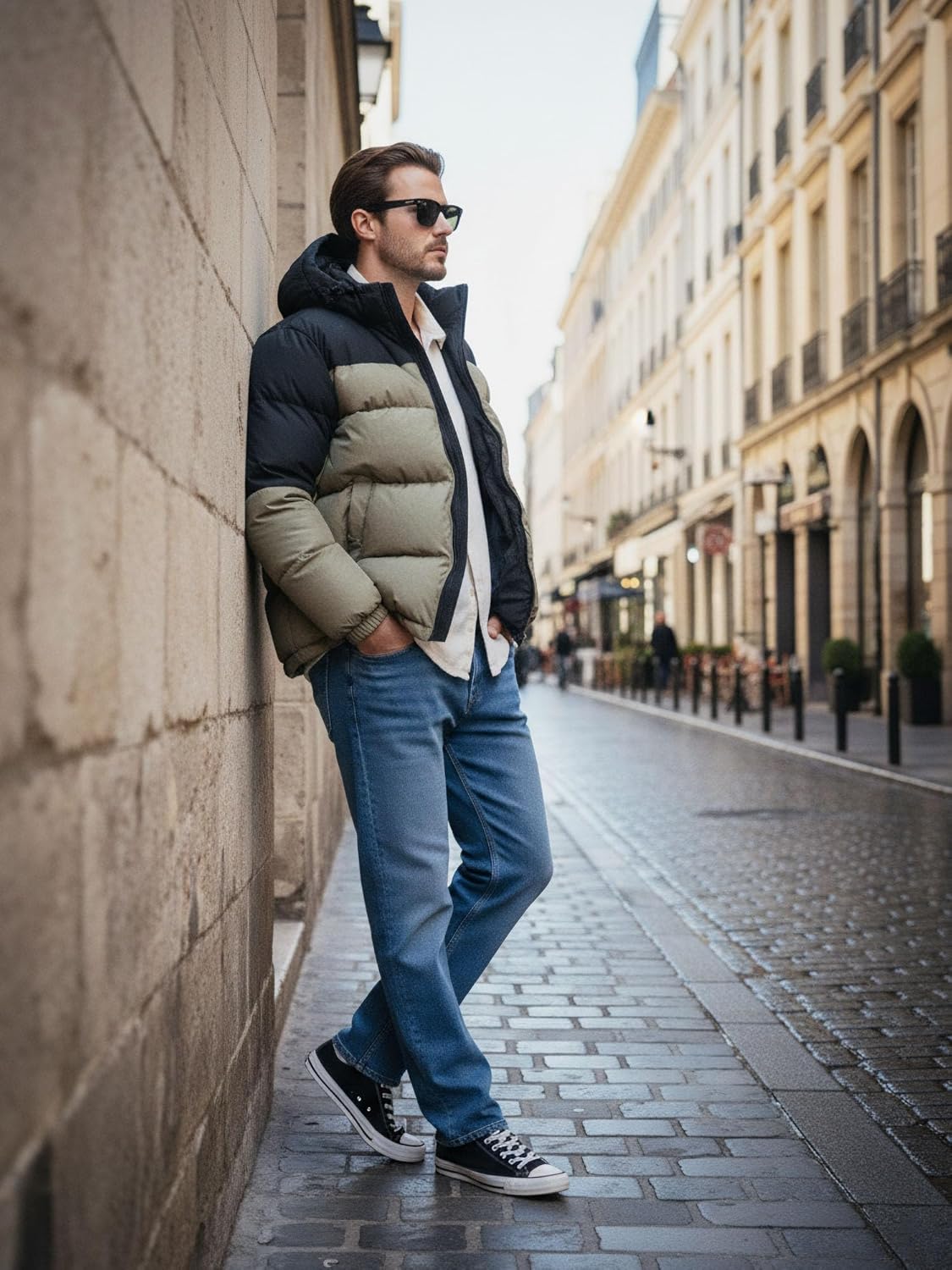 Two-Tone Puffer Jacket, Hooded, Color Block Design, Quilted Winter Coat