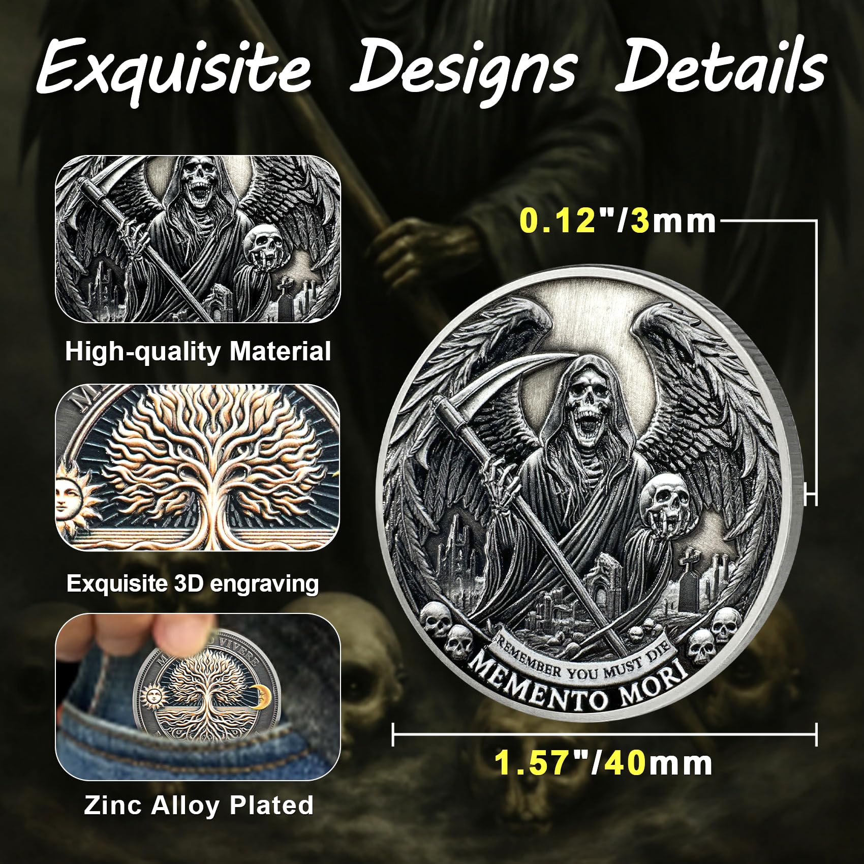 Moneta Memento Mori – Moneta Memento Vivere Moneta Stoica EDC Challenge Coin (C)