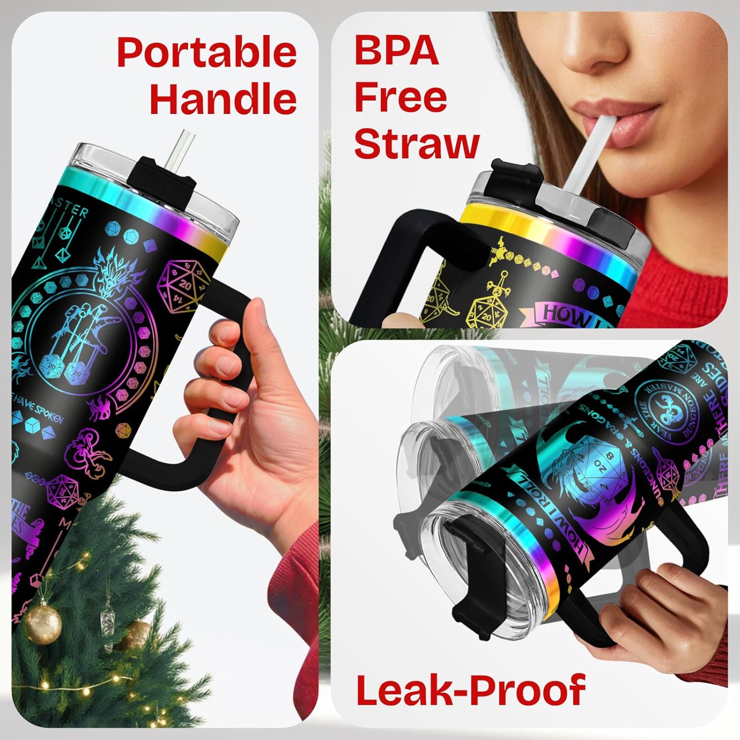 34HD Dungeon Dice Game Tumbler 40oz with Handle and Straw, Master Dragon Laser Engraved Insulated Travel Coffee Cup - Funny Birthday Gifts for Gamers, Friends & BFF - Image 6