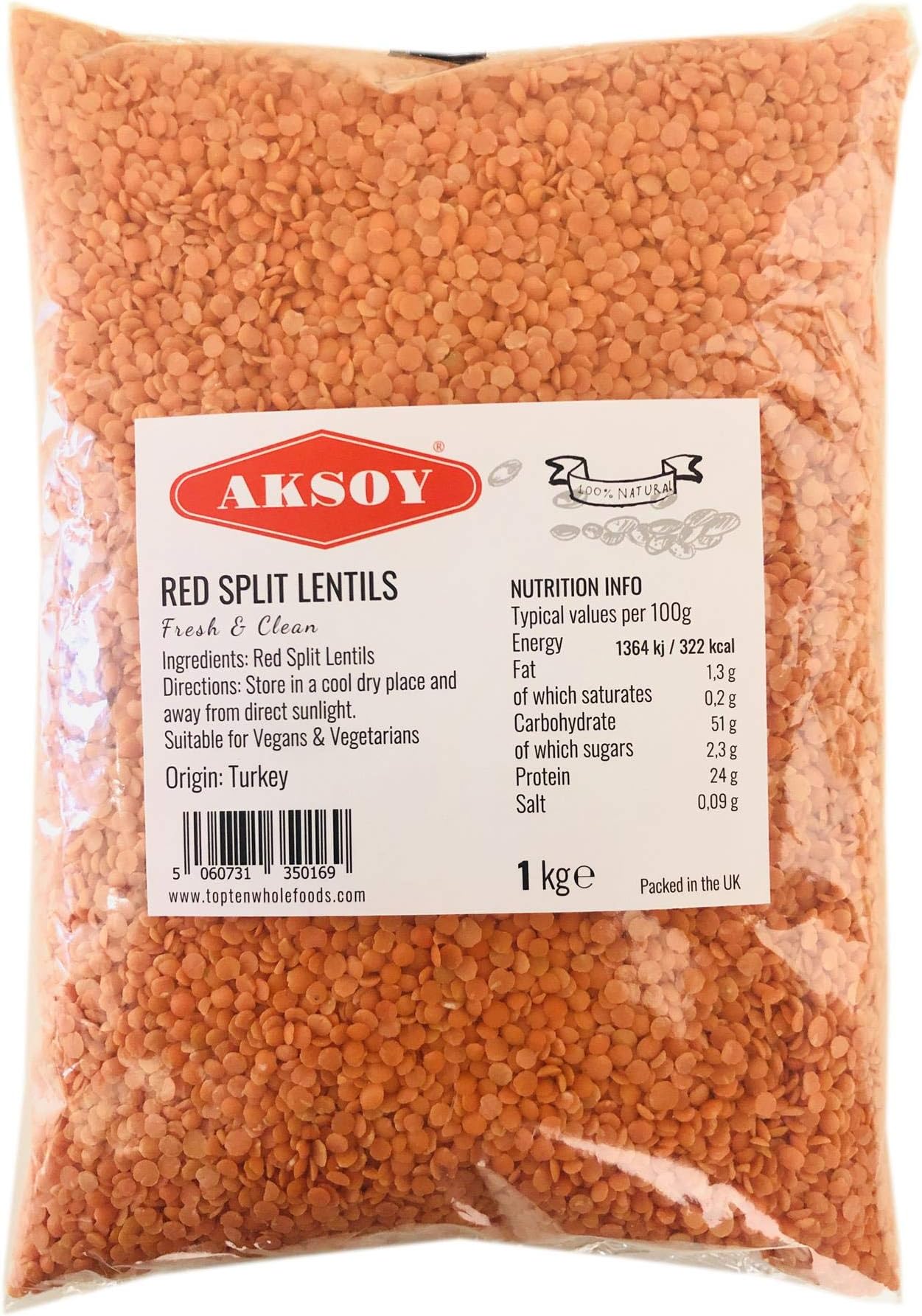 Aksoy Premium Quality Red Split Lentils 1KG