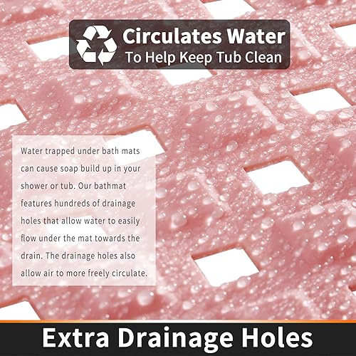 Miniatura 3 de Yimobra Tapete de baño antideslizante, con ventosas superfuertes, 34.5 x 15.5 pulgadas de largo con orificios de drenaje, lavable a máquina, tapete