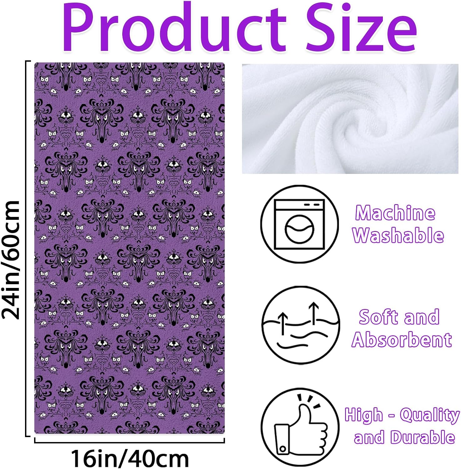 2 Pcs Halloween Kitchen Towels Haunted House Mansion Decor | Spooky Hand Towels for Bathroom Gothic Dish Cloths Halloween Bathroom Decortions Gift for Home Wall Decor 16x24Inches(Purple)