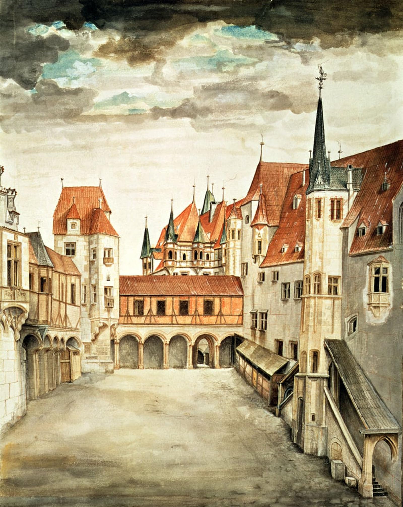 ARTXLXXBN Famous Painting Canvas Artwork Graffiti Print Castle Courtyard Innsbruck by Albrecht Dürer Portrait Canvas Image for Home Decor 60x90cm