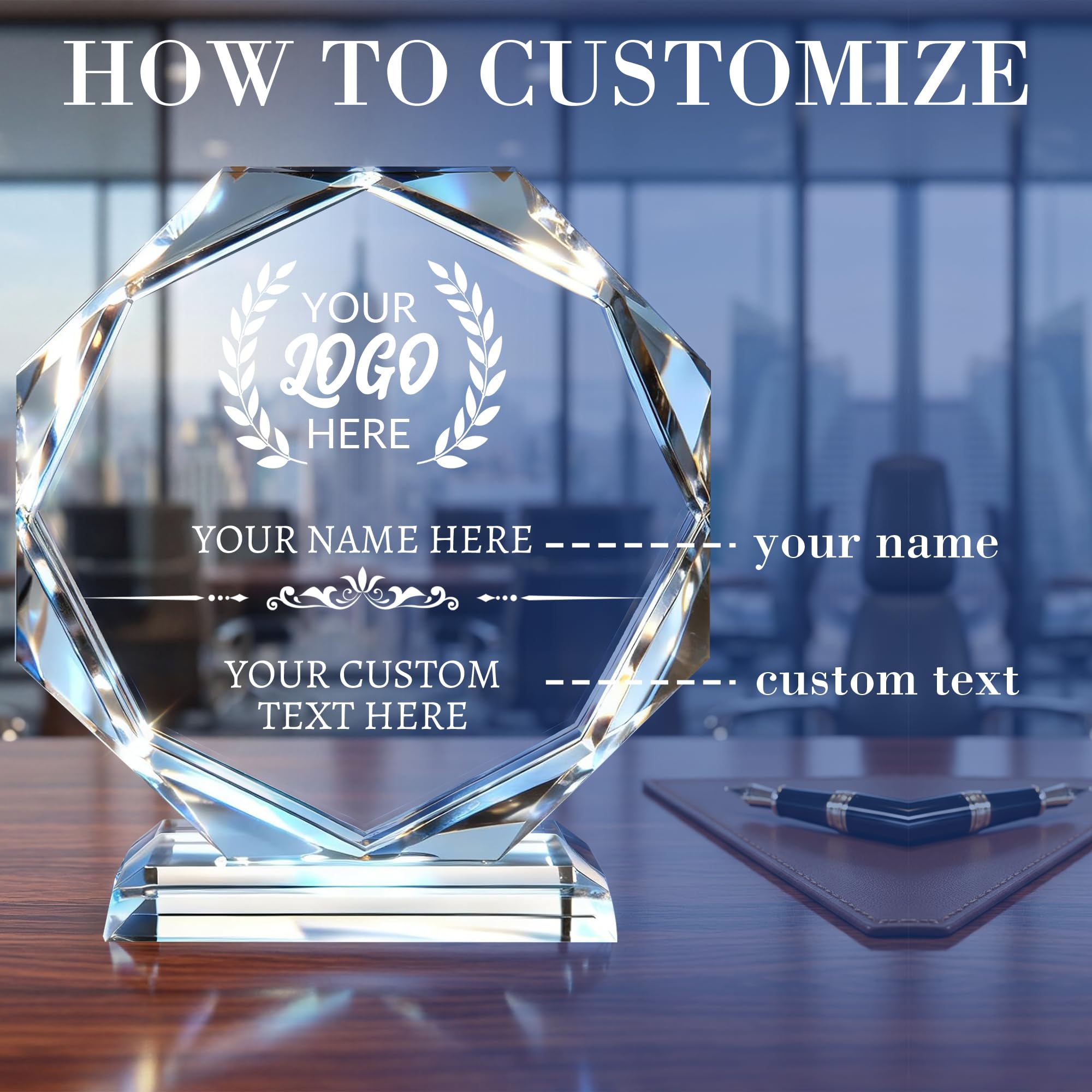Placa Conmemorativa de Cristal Grabada con Logo y Texto – Regalo Personalizado para Empleados, Graduaciones, Jubilaciones