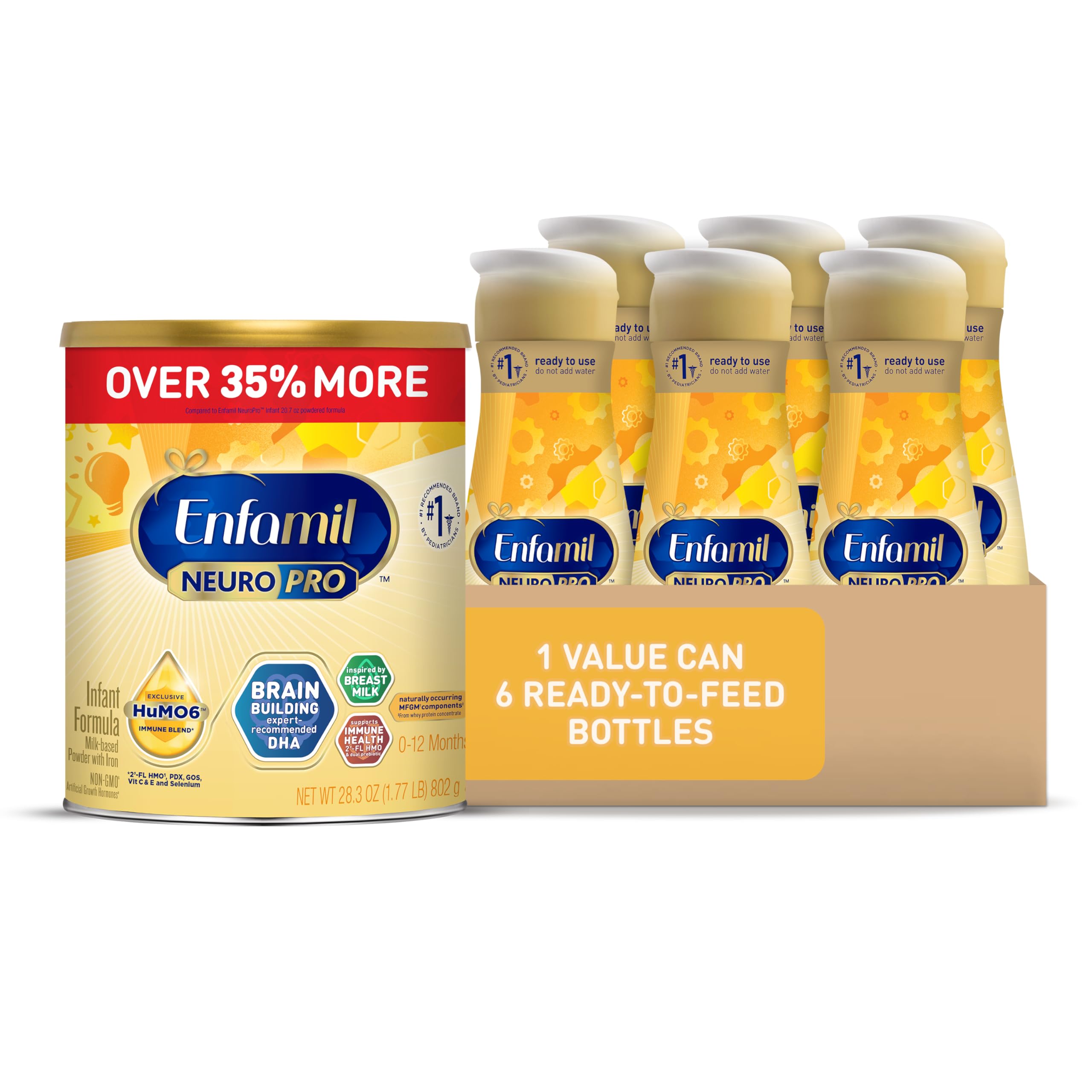 EnfamilNeuroPro Baby Formula, MFGM* 5-Year Benefit, Brain-Building Omega-3 DHA, Exclusive Immune Supporting HuMO6 Blend, 28.3 Oz + Ready-to-Feed Infant Formula, Liquid, 32 Fl Oz (6 Count)