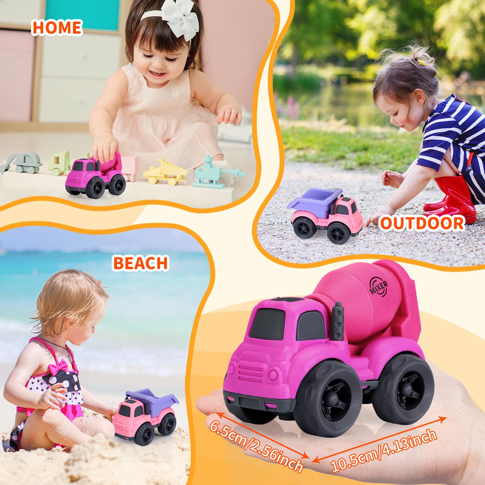 Juguetes para niñas de 1 año, camión volquete y cemento mezclador, sin BPA, sin ftalatos, PVC, juguetes al aire libre para niños pequeños de 1 a 3 años, autos de juguete ideales para niñas de 1, 2, 3, 5