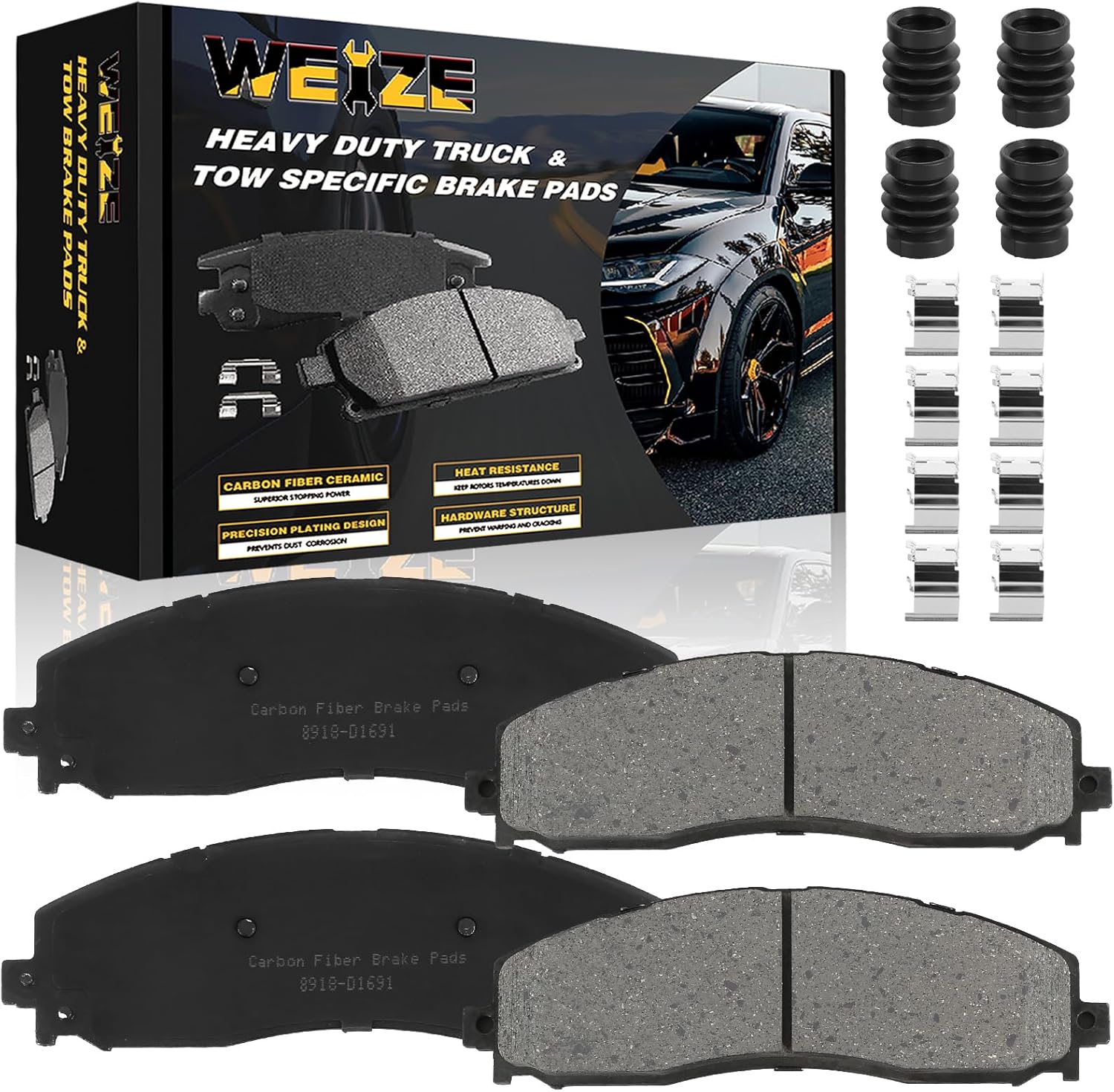 WEIZE Rear Carbon Fiber Ceramic Brake Pads, Truck and Tow