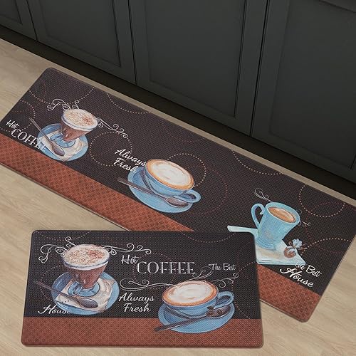 Vista 29 de ROSMARUS Tapetes de cocina para piso, juego de 2 piezas, tapetes acolchados antifatiga, impermeables, fáciles de limpiar, cómodos tapetes de pie