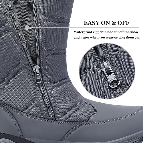 Vista 2 de SILENTCARE Botas de nieve impermeables de invierno para hombre, cálidas, sin cordones, con cremallera a media pantorrilla, ligeras, atléticas al