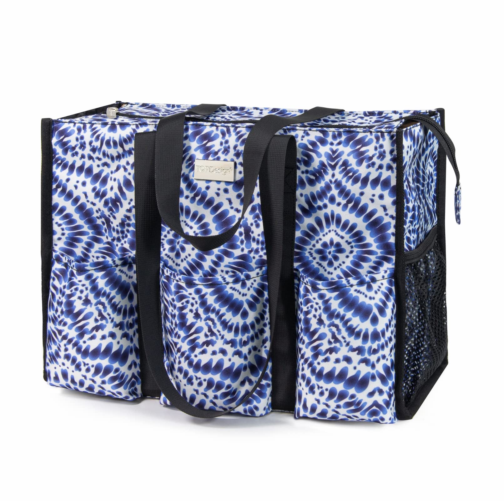 TOPDesign Utility Water Resistant Tote Bag with 13 Pockets, Zipper Closure